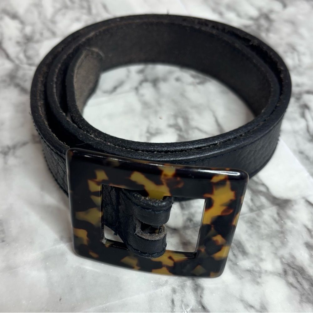 Vintage Eddie Bauer Leather Belt size medium black print buckle